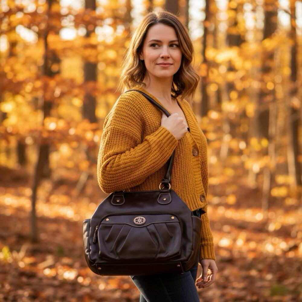 Womens Y2K Tote Bag Vintage Handbag Punk Shoulder Purse Brown FauxLeather Preppy